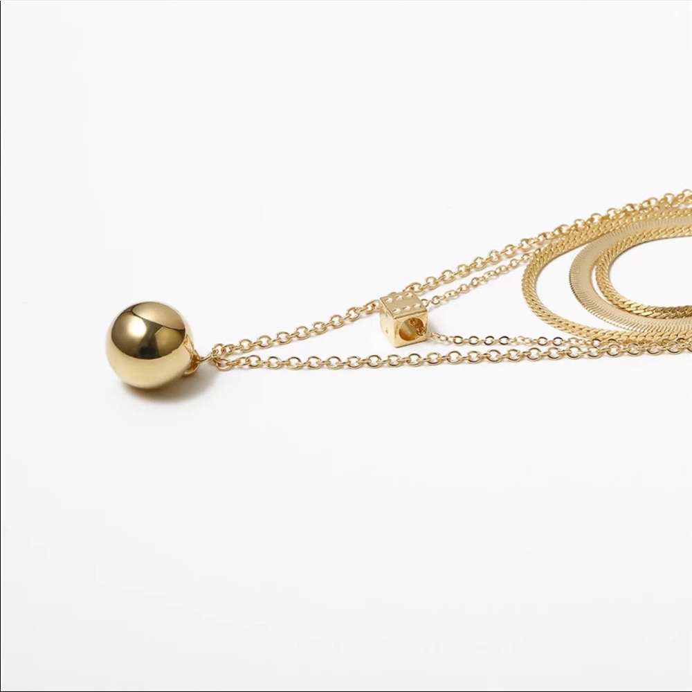 NEW 18K GOLD PUNK LAYERED LONG LINK CHAIN BEAD NECKLACE - Picture 6 of 8
